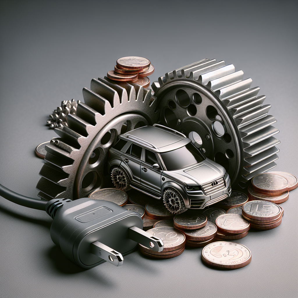 Modellino d’auto tra ingranaggio e cavo elettrico che richiama lo stop auto benzina 2035