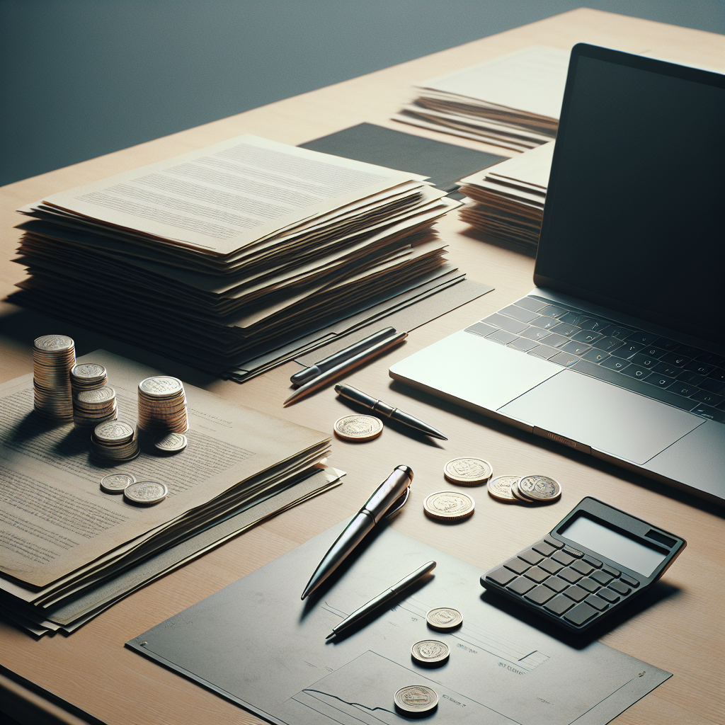 Scrivania con documenti, laptop e monete che richiamano il Bonus 500 euro INPS