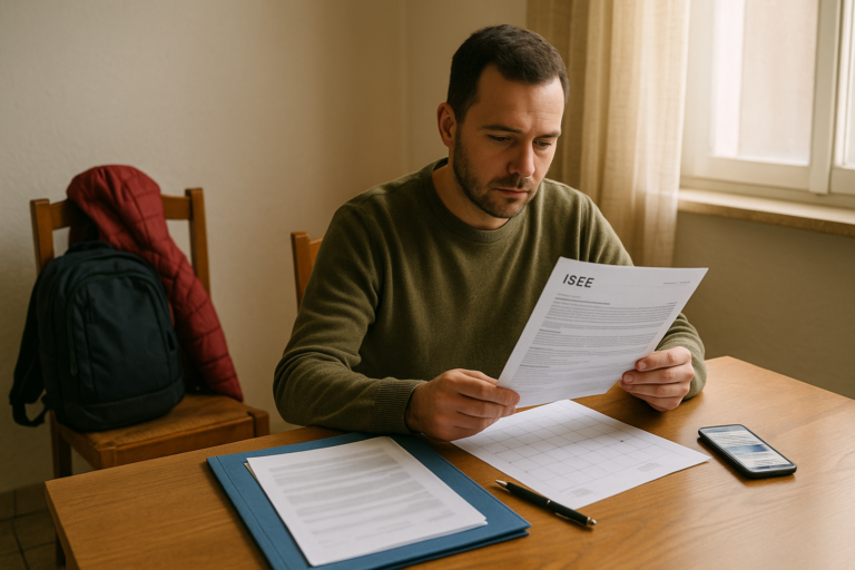 Famiglia controlla documenti per bonus ISEE 15.000 25.000 euro